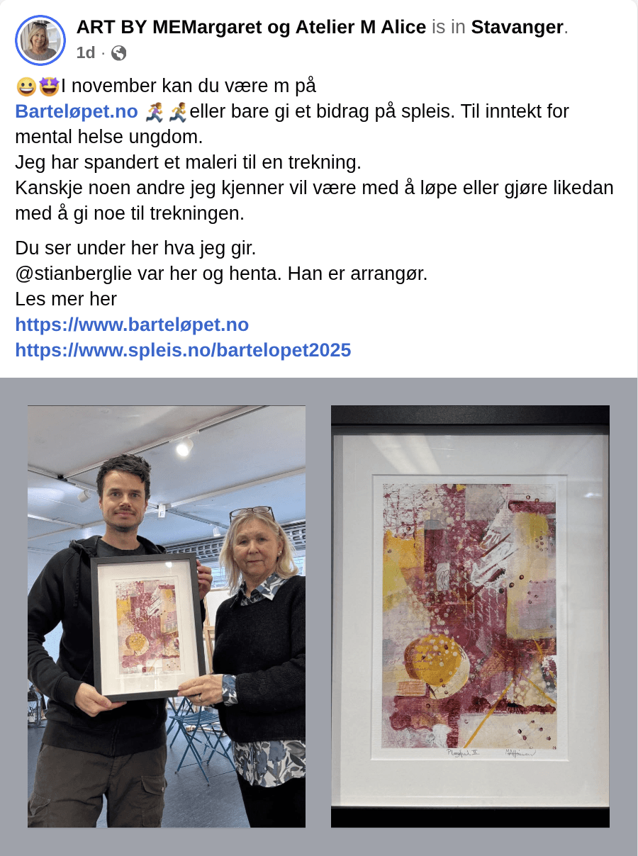 Art By Me Margaret sponser Barteløpet med maleri